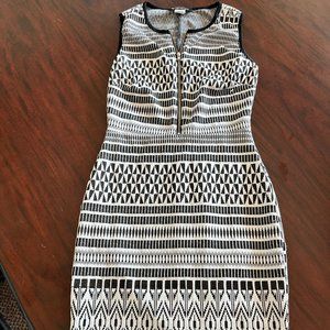 Black and white fitted/ bodycon dress with front zipper